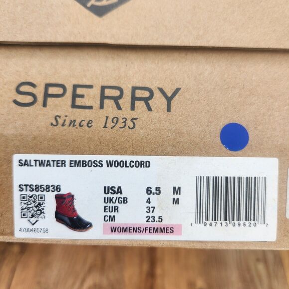 Sperry Saltwater Emboss Woolcord Women's 6.5 M Red Insulated Duck Boots STS85836 - Picture 13 of 13